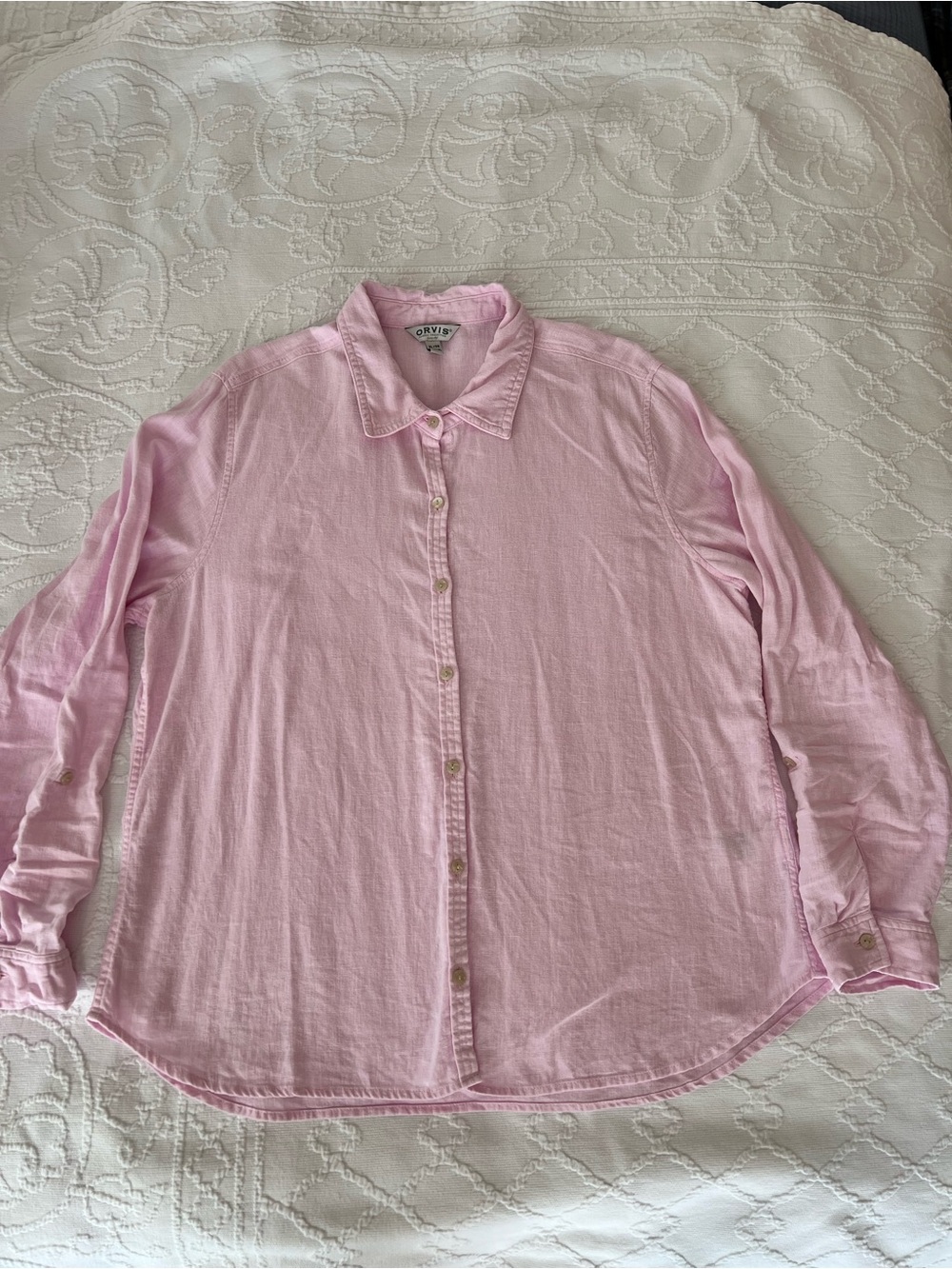 Orvis Light Pink Linen Blend Button Up Shirt